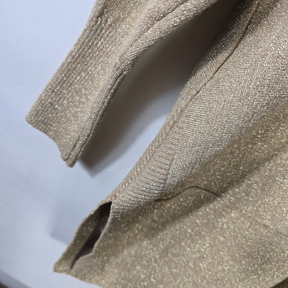 Cable & Gauge Taupe Metallic Cowl Neck Sweater Size S - Picture 3 of 11